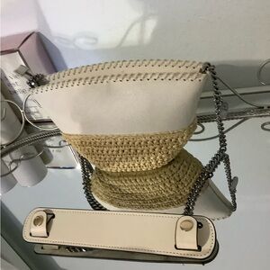 Stella McCartney Cream and Natural Straw Crossbody with Chain Strap